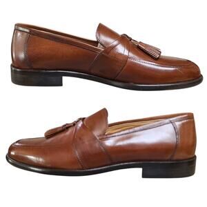Johnston & Murphy Saddle Tan Leather Italian Handcrafted Tassel Loafers NEW 9 M